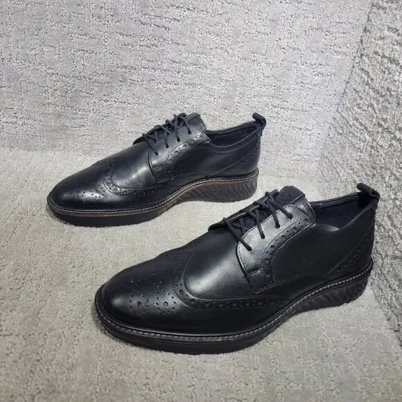Ecco Derby Men's Size 9-9.5 Black Santiago Leather Wingtip Hybrid Dress Shoes