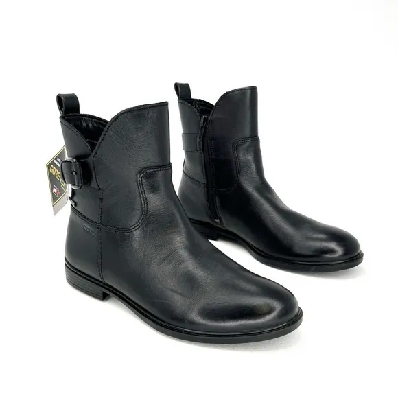 Ecco Gore-Tex Ankle Boots Size 5/36 Black Leather Low Heel Waterproof New NWT