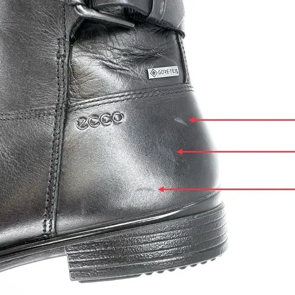 Ecco Gore-Tex Ankle Boots Size 5/36 Black Leather Low Heel Waterproof New NWT