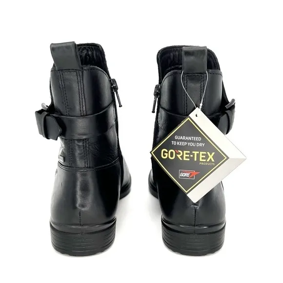 Ecco Gore-Tex Ankle Boots Size 5/36 Black Leather Low Heel Waterproof New NWT
