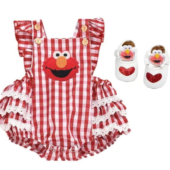 Elmo First Birthday Romper Dress Clothes Sesame Street outfit Crown Smash cake