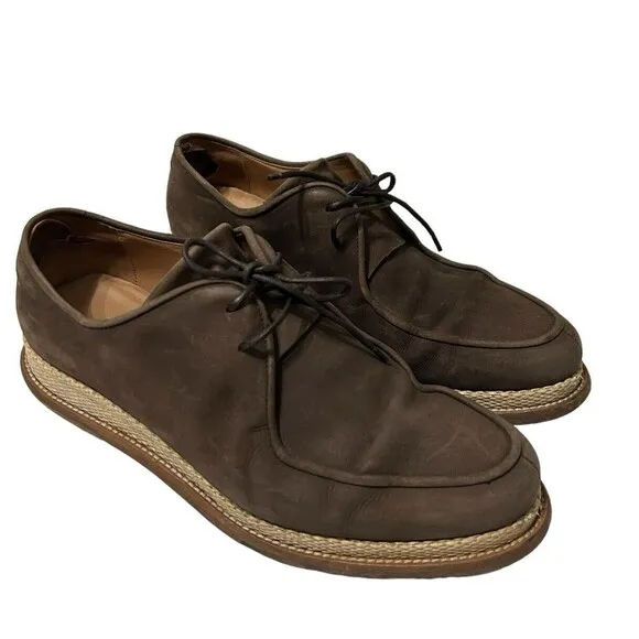 Ferragamo Suede Nubuck Leather Brown Oxford Lace Up Mens Casual shoes 8.5