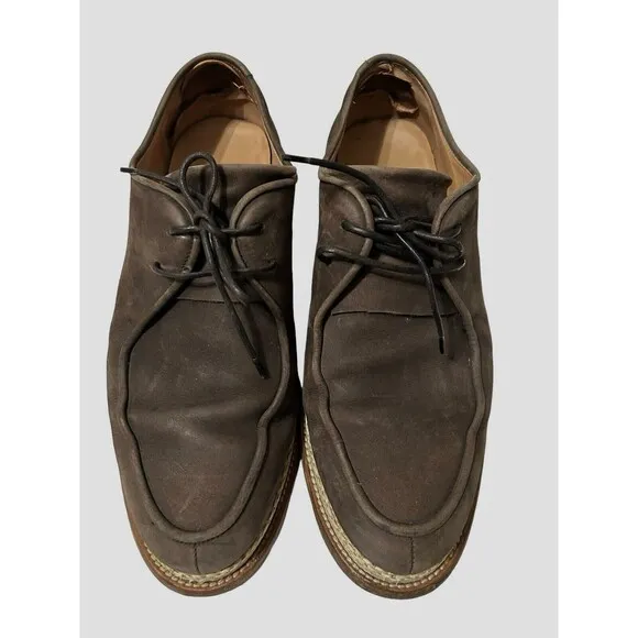 Ferragamo Suede Nubuck Leather Brown Oxford Lace Up Mens Casual shoes 8.5