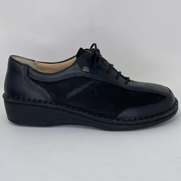 Finn Comfort Walking Shoes NWOT Lace Up Black Suede Leather Size 38 US 7.5 - 8