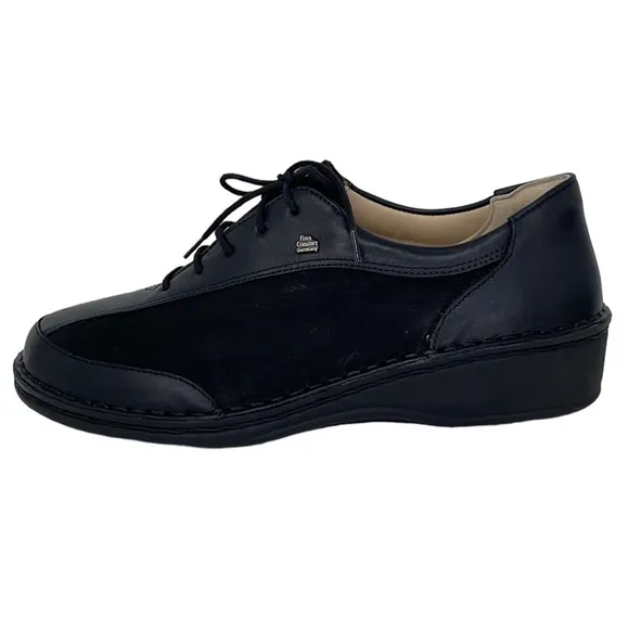 Finn Comfort Walking Shoes NWOT Lace Up Black Suede Leather Size 38 US 7.5 - 8