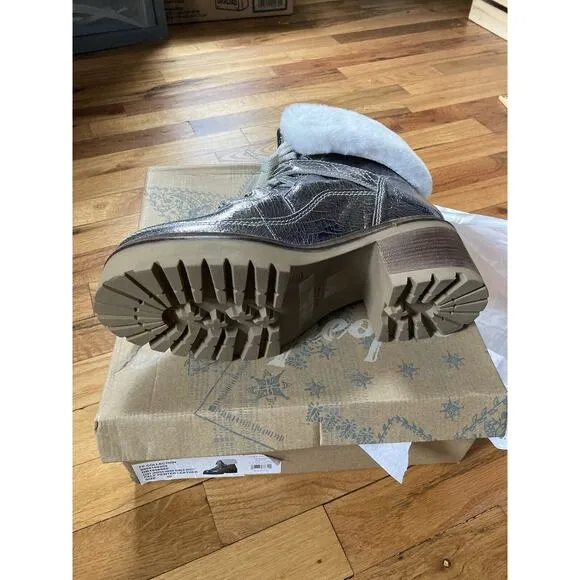 Free People Cozy Jasper Hiker Ankle Boots Pale Pewter Leather Size 10