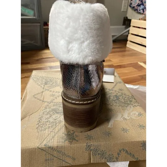 Free People Cozy Jasper Hiker Ankle Boots Pale Pewter Leather Size 10