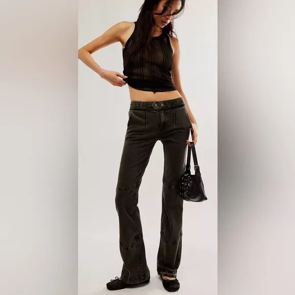 FREE People We The Free Ash Moto Slit Flare Pants SZ 12 SZ L Black New With Tags