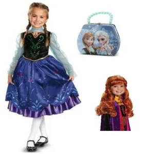 *Frozen Anna Disney sz 7/8 Halloween Costume 4 Pc Dress, Wig &amp; Purse Dress Girls