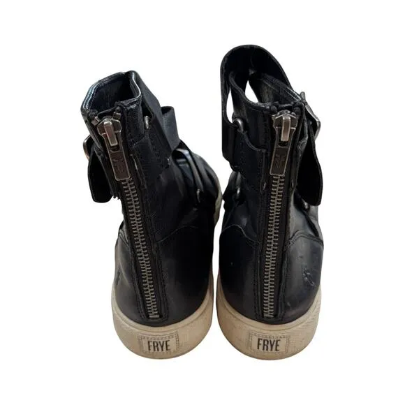 Frye Gia Moto High Top Sneakers Black Leather Casual Shoes Womens Size 7.5
