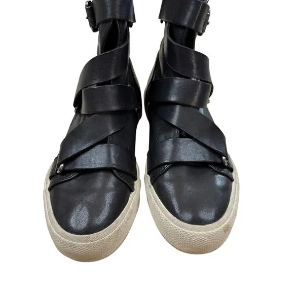 Frye Gia Moto High Top Sneakers Black Leather Casual Shoes Womens Size 7.5