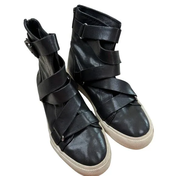 Frye Gia Moto High Top Sneakers Black Leather Casual Shoes Womens Size 7.5