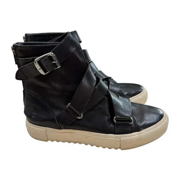 Frye Gia Moto High Top Sneakers Black Leather Casual Shoes Womens Size 7.5