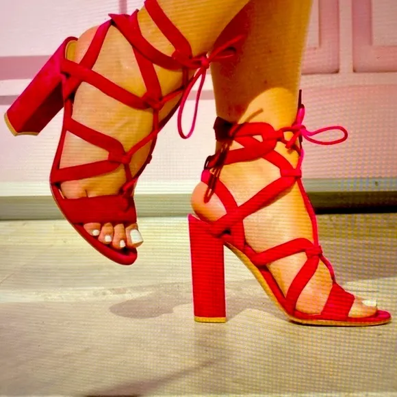 Gianvito Rossi Crimson Red Suede Sexy Gladiator Sandals Made in Italy 🇮🇹