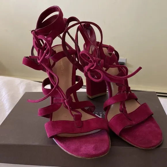 Gianvito Rossi Crimson Red Suede Sexy Gladiator Sandals Made in Italy 🇮🇹