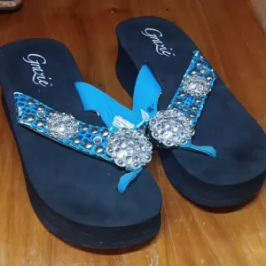 Grazie Women's Blue Embellished Sandals 8.5