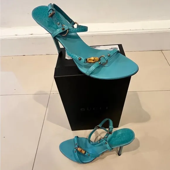 Gucci vintage Turquose Bamboo Heeled Sandals