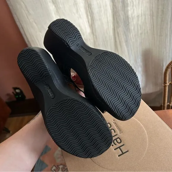 Halsa Footwear Cassandra Leather Sandals Slip On Heel Black NEW Size 7W