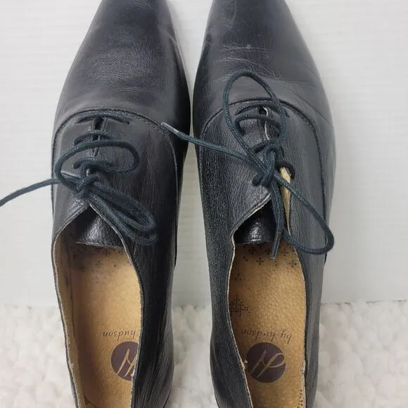 H By Hudson Oxford Mens Shoes Size 10 Black  Leather Lace Up Dress Almond To