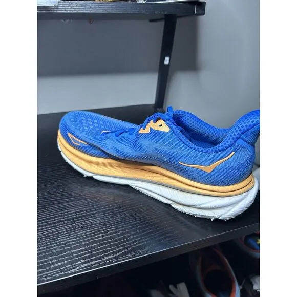 Hoka Clifton 9 Mens Size 10 2E Wide Blue Orange Running Shoes Sneakers