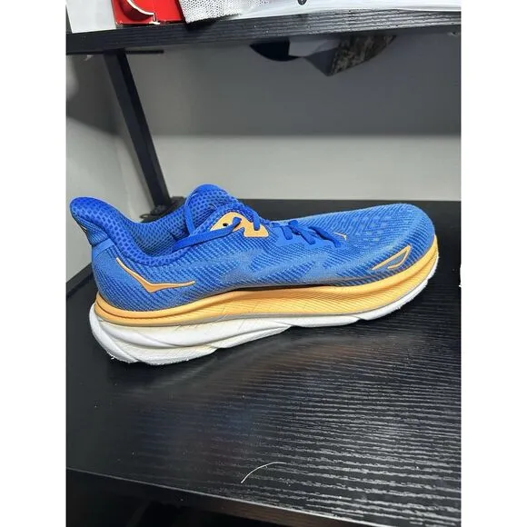 Hoka Clifton 9 Mens Size 10 2E Wide Blue Orange Running Shoes Sneakers