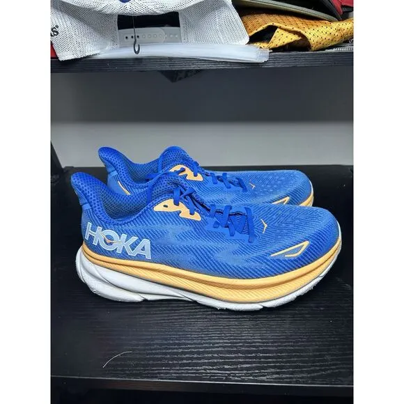 Hoka Clifton 9 Mens Size 10 2E Wide Blue Orange Running Shoes Sneakers