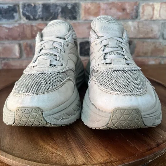 HOKA ONE ONE Bondi L Dune Oxford Tan Leather Mesh Shoes Sneakers Women's 8.5