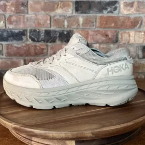HOKA ONE ONE Bondi L Dune Oxford Tan Leather Mesh Shoes Sneakers Women's 8.5