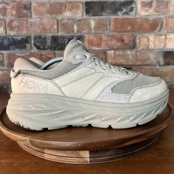 HOKA ONE ONE Bondi L Dune Oxford Tan Leather Mesh Shoes Sneakers Women's 8.5