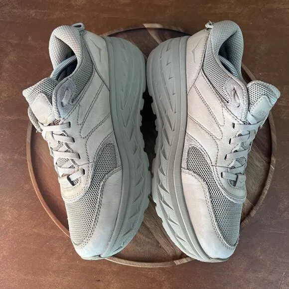 HOKA ONE ONE Bondi L Dune Oxford Tan Leather Mesh Shoes Sneakers Women's 8.5