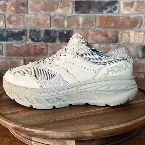 HOKA ONE ONE Bondi L Dune Oxford Tan Leather Mesh Shoes Sneakers Women's 8.5