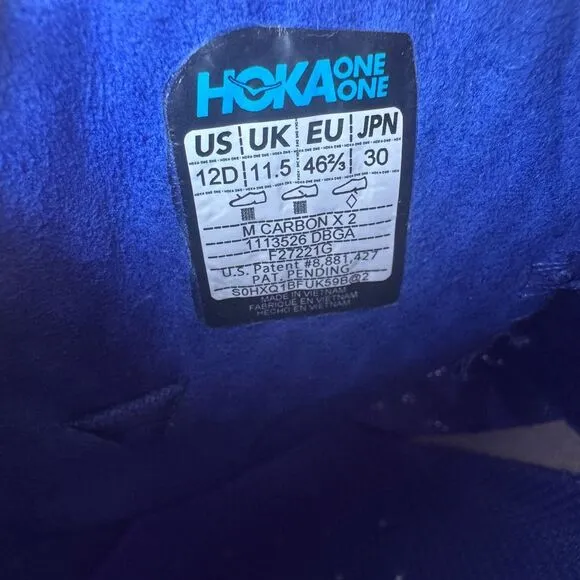 Hoka One One Carbon X 2 Running Shoes Men Size 12D Blue Green Athletic Walking