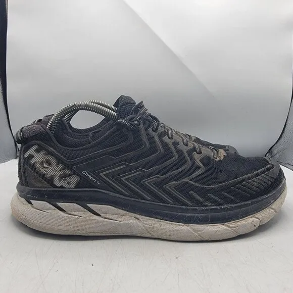 Hoka One One Clifton 4 Mens 10.5 Black White Athletic Shoes Running Walking