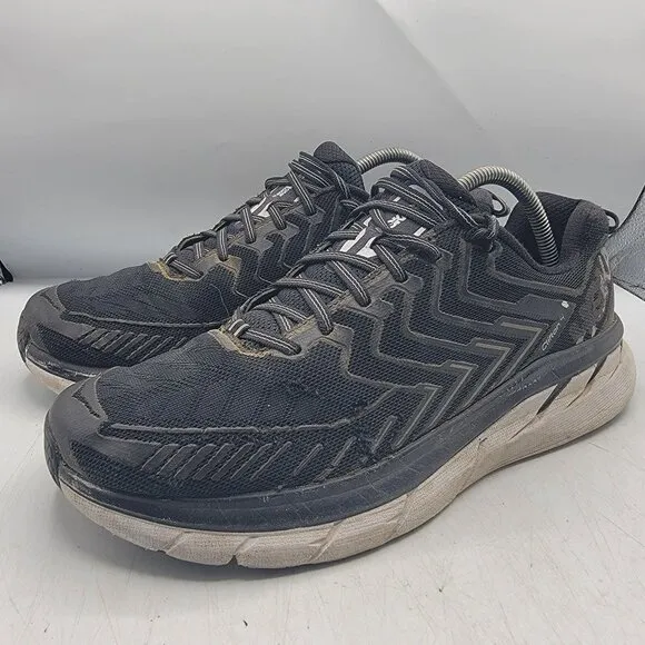 Hoka One One Clifton 4 Mens 10.5 Black White Athletic Shoes Running Walking