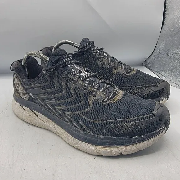 Hoka One One Clifton 4 Mens 10.5 Black White Athletic Shoes Running Walking