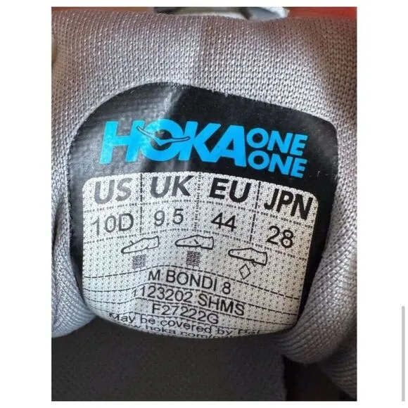 Hoka One One Men's Bondi 8 Running Shoes Gray Size 10D Athletic Sneaker