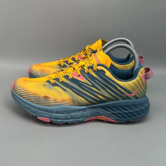 Hoka One One Speedgoat 4 Women's 7 Yellow Athletic Sneakers Lace Up Low Top