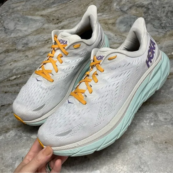 HOKA Women’s 12 D Wide Clifton 8 Running Walking Shoes Blanc De Blanc Comfort