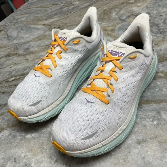 HOKA Women’s 12 D Wide Clifton 8 Running Walking Shoes Blanc De Blanc Comfort