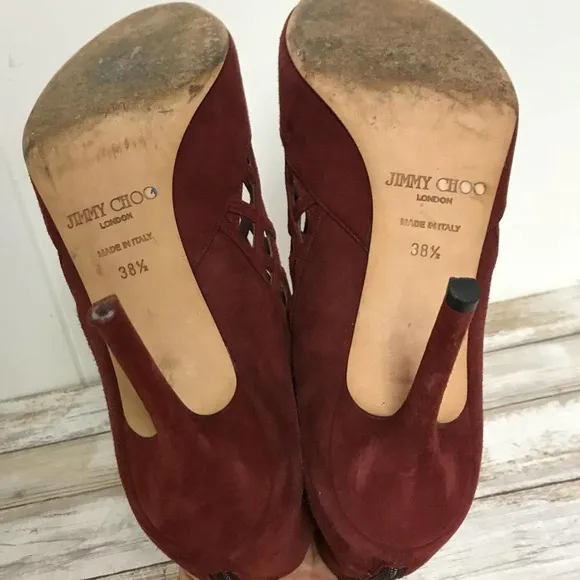 JIMMY CHOO BURGUNDY CAGE SANDALS 38.5