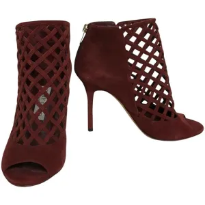 JIMMY CHOO BURGUNDY CAGE SANDALS 38.5