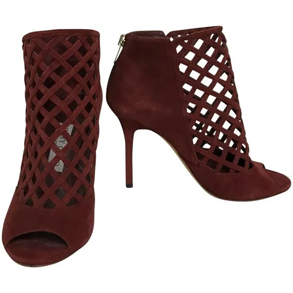 JIMMY CHOO BURGUNDY CAGE SANDALS 38.5