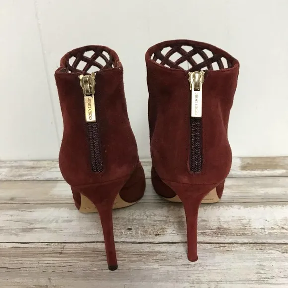 JIMMY CHOO BURGUNDY CAGE SANDALS 38.5