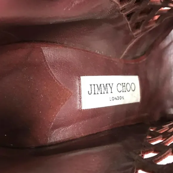JIMMY CHOO BURGUNDY CAGE SANDALS 38.5