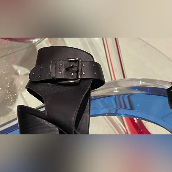 Joe’s black leather ankle strap sandals 4” heels sz 7