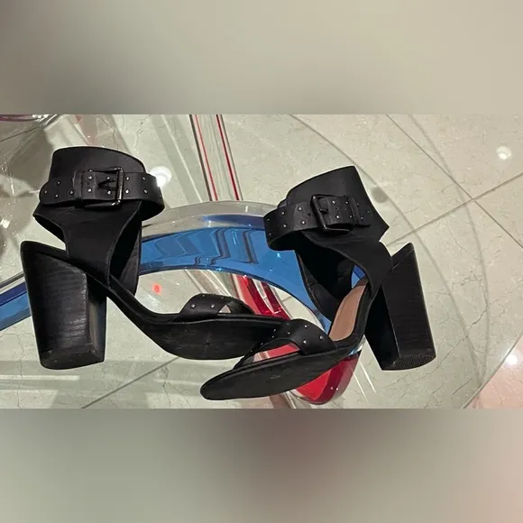 Joe’s black leather ankle strap sandals 4” heels sz 7