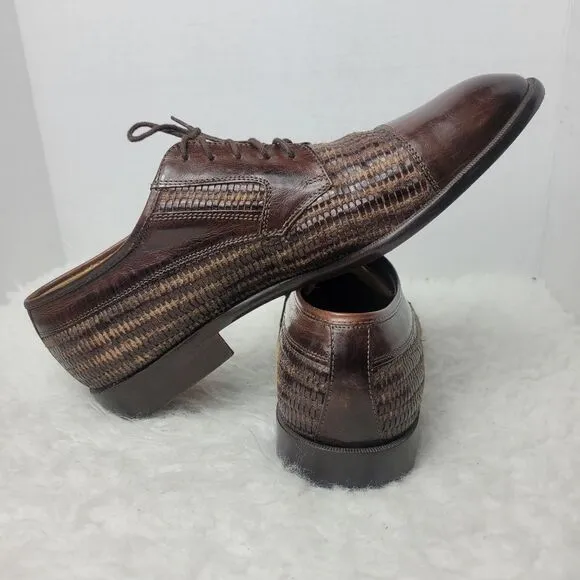 Johnston &amp; Murphy Cellini Mens Dress Shoes Size 9.5 M Woven Brown Leather