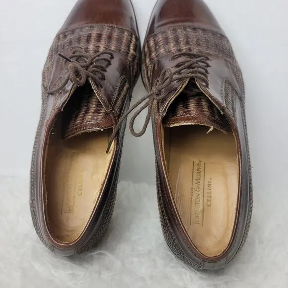 Johnston &amp; Murphy Cellini Mens Dress Shoes Size 9.5 M Woven Brown Leather