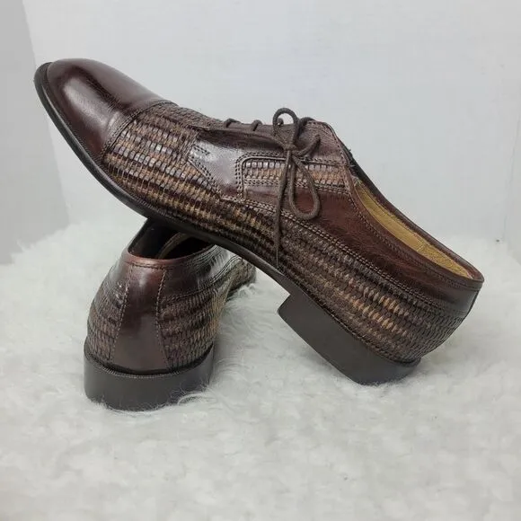 Johnston &amp; Murphy Cellini Mens Dress Shoes Size 9.5 M Woven Brown Leather