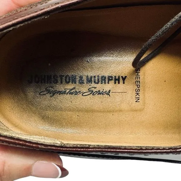 Johnston &amp; Murphy. Men’s Dark Brown Wingtip Sheepskin Dress Shoes. Size 11.